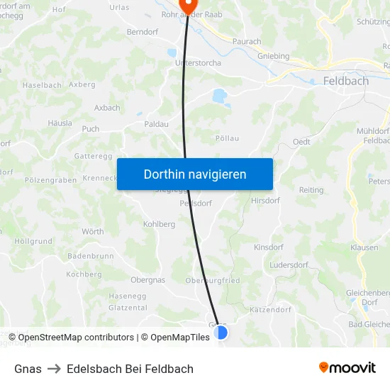 Gnas to Edelsbach Bei Feldbach map