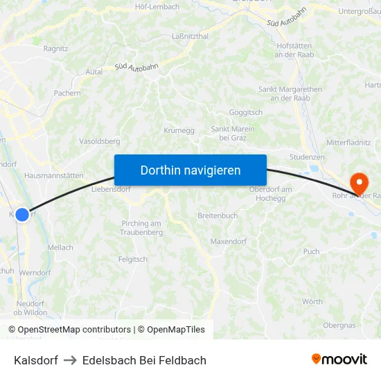 Kalsdorf to Edelsbach Bei Feldbach map