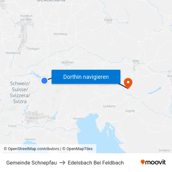 Gemeinde Schnepfau to Edelsbach Bei Feldbach map