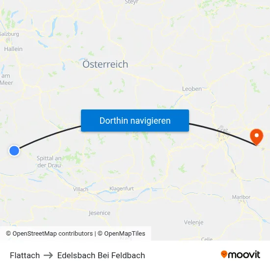 Flattach to Edelsbach Bei Feldbach map