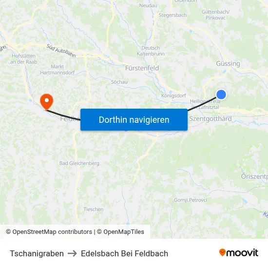 Tschanigraben to Edelsbach Bei Feldbach map