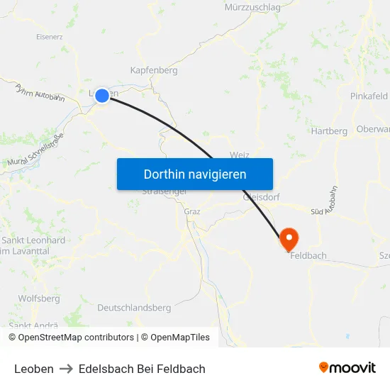 Leoben to Edelsbach Bei Feldbach map