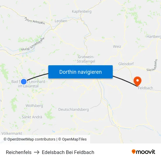 Reichenfels to Edelsbach Bei Feldbach map