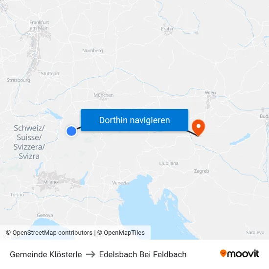 Gemeinde Klösterle to Edelsbach Bei Feldbach map