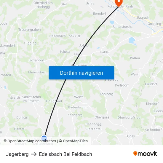 Jagerberg to Edelsbach Bei Feldbach map