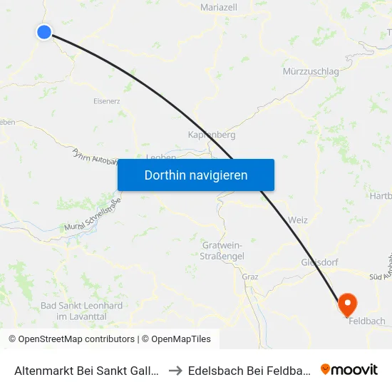 Altenmarkt Bei Sankt Gallen to Edelsbach Bei Feldbach map