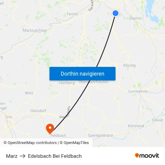 Marz to Edelsbach Bei Feldbach map