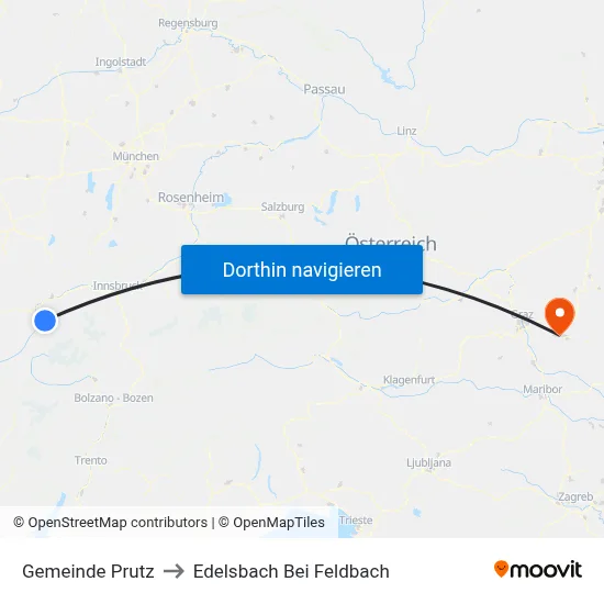Gemeinde Prutz to Edelsbach Bei Feldbach map