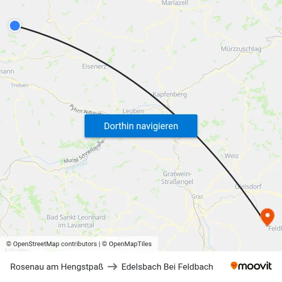 Rosenau am Hengstpaß to Edelsbach Bei Feldbach map