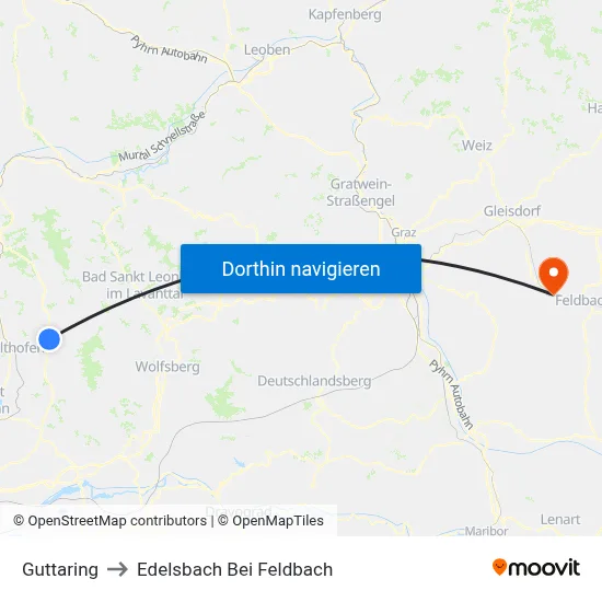 Guttaring to Edelsbach Bei Feldbach map