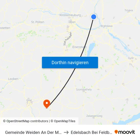 Gemeinde Weiden An Der March to Edelsbach Bei Feldbach map