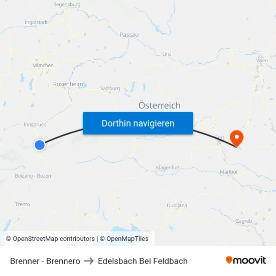 Brenner - Brennero to Edelsbach Bei Feldbach map