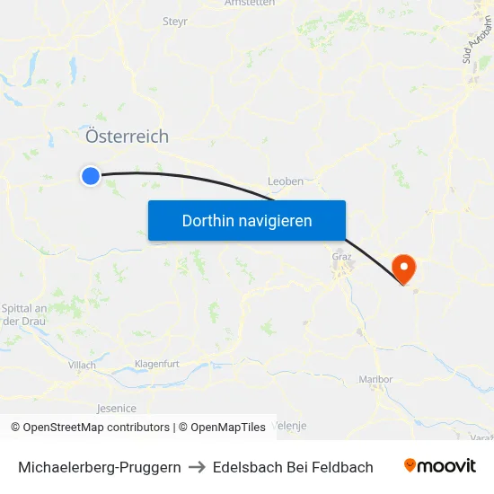 Michaelerberg-Pruggern to Edelsbach Bei Feldbach map