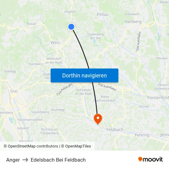 Anger to Edelsbach Bei Feldbach map