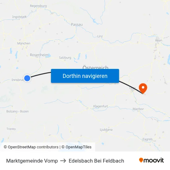 Marktgemeinde Vomp to Edelsbach Bei Feldbach map