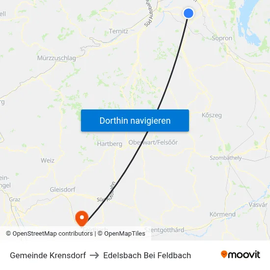 Gemeinde Krensdorf to Edelsbach Bei Feldbach map