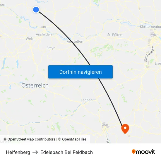 Helfenberg to Edelsbach Bei Feldbach map