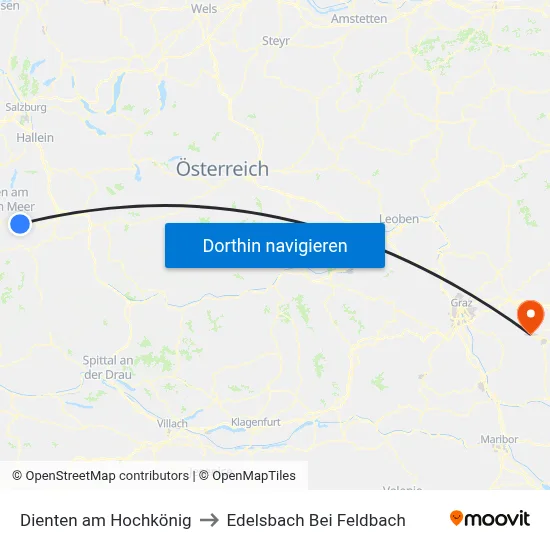 Dienten am Hochkönig to Edelsbach Bei Feldbach map
