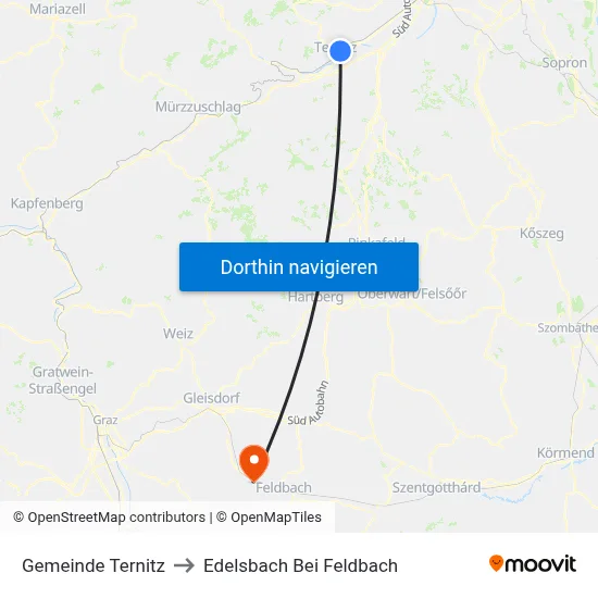Gemeinde Ternitz to Edelsbach Bei Feldbach map