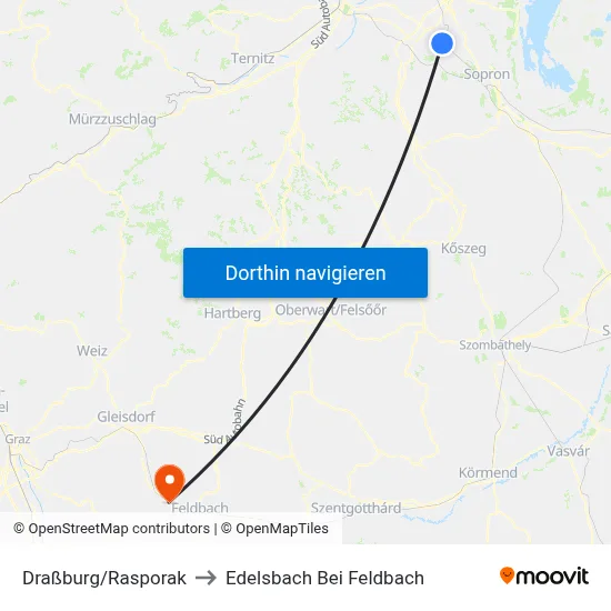 Draßburg/Rasporak to Edelsbach Bei Feldbach map