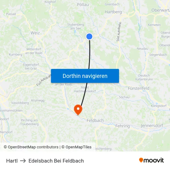 Hartl to Edelsbach Bei Feldbach map