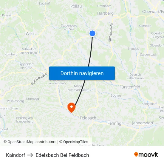 Kaindorf to Edelsbach Bei Feldbach map