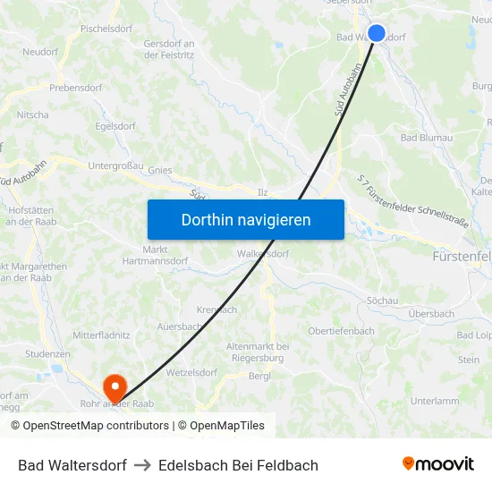 Bad Waltersdorf to Edelsbach Bei Feldbach map