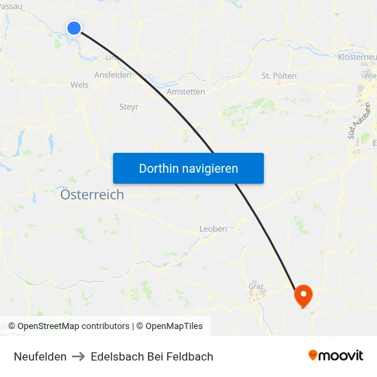 Neufelden to Edelsbach Bei Feldbach map