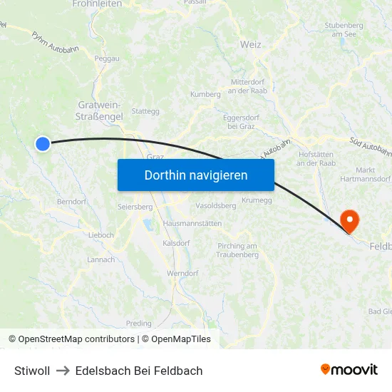Stiwoll to Edelsbach Bei Feldbach map