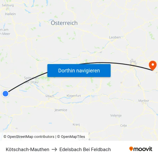 Kötschach-Mauthen to Edelsbach Bei Feldbach map