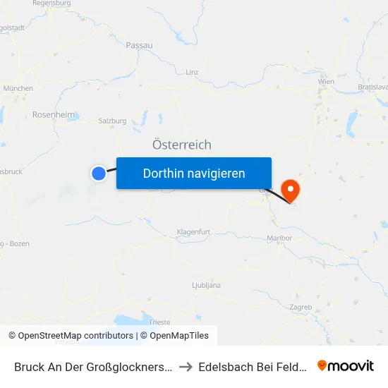 Bruck An Der Großglocknerstraße to Edelsbach Bei Feldbach map