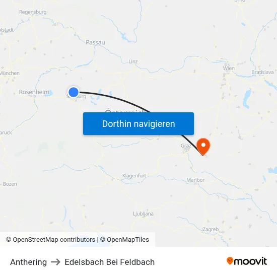 Anthering to Edelsbach Bei Feldbach map