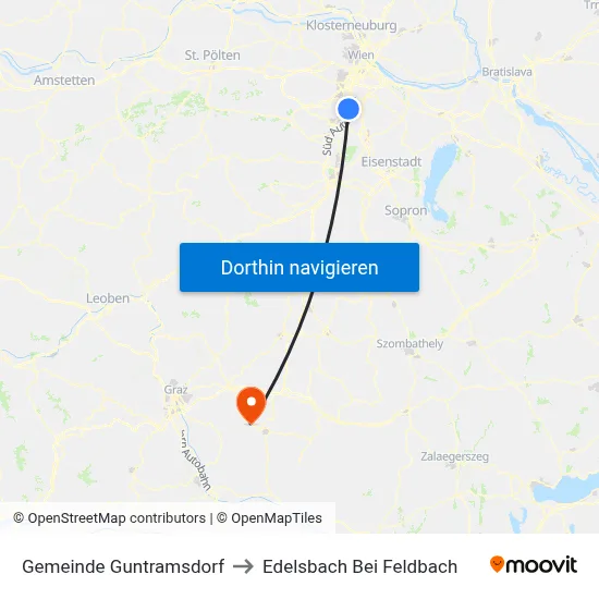 Gemeinde Guntramsdorf to Edelsbach Bei Feldbach map