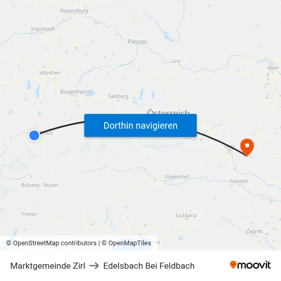 Marktgemeinde Zirl to Edelsbach Bei Feldbach map