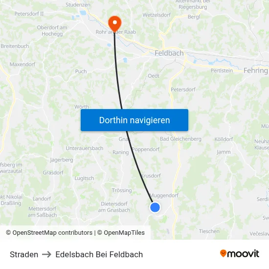 Straden to Edelsbach Bei Feldbach map