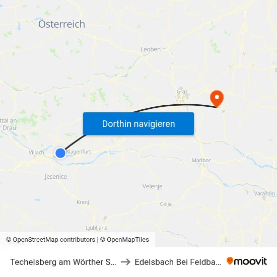 Techelsberg am Wörther See to Edelsbach Bei Feldbach map