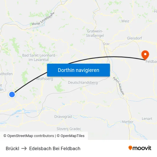 Brückl to Edelsbach Bei Feldbach map