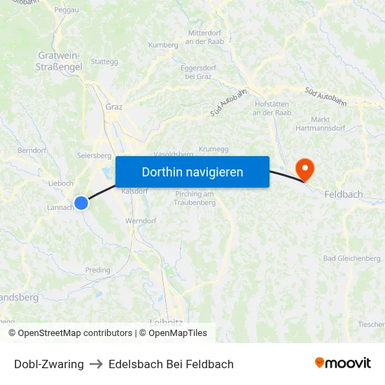 Dobl-Zwaring to Edelsbach Bei Feldbach map