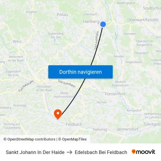 Sankt Johann In Der Haide to Edelsbach Bei Feldbach map