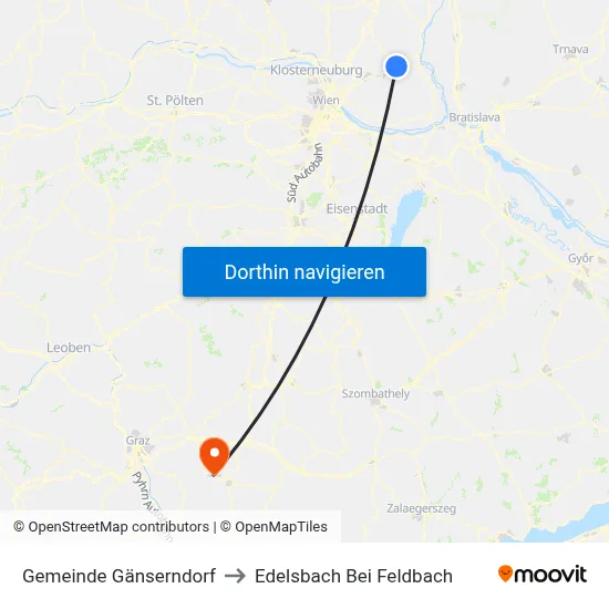 Gemeinde Gänserndorf to Edelsbach Bei Feldbach map