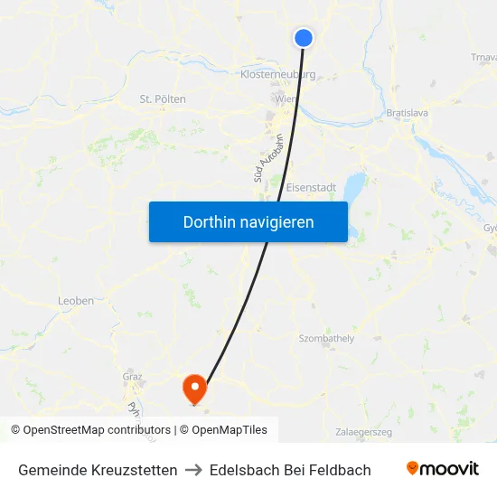Gemeinde Kreuzstetten to Edelsbach Bei Feldbach map