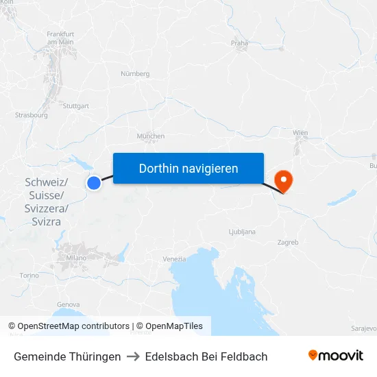 Gemeinde Thüringen to Edelsbach Bei Feldbach map