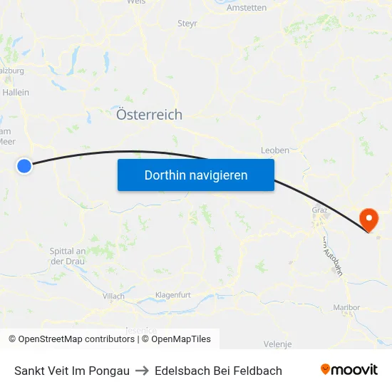 Sankt Veit Im Pongau to Edelsbach Bei Feldbach map