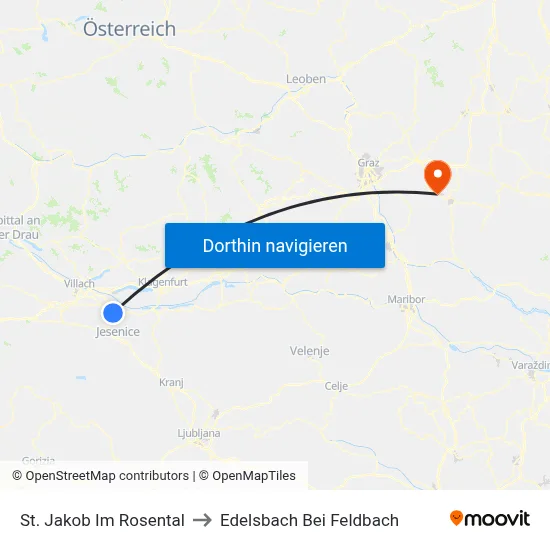 St. Jakob Im Rosental to Edelsbach Bei Feldbach map
