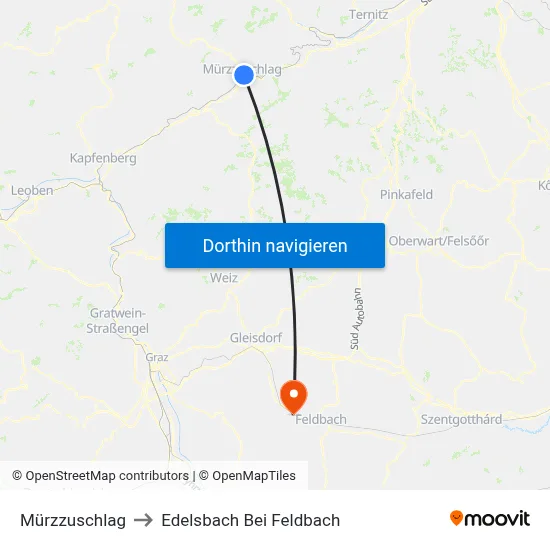 Mürzzuschlag to Edelsbach Bei Feldbach map
