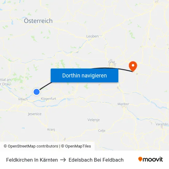 Feldkirchen In Kärnten to Edelsbach Bei Feldbach map