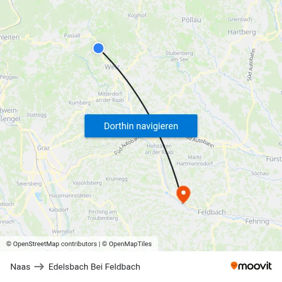 Naas to Edelsbach Bei Feldbach map