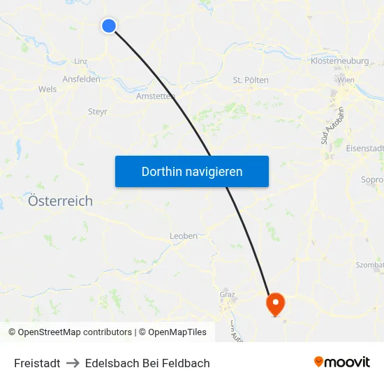 Freistadt to Edelsbach Bei Feldbach map