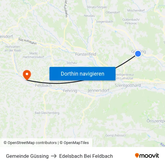 Gemeinde Güssing to Edelsbach Bei Feldbach map
