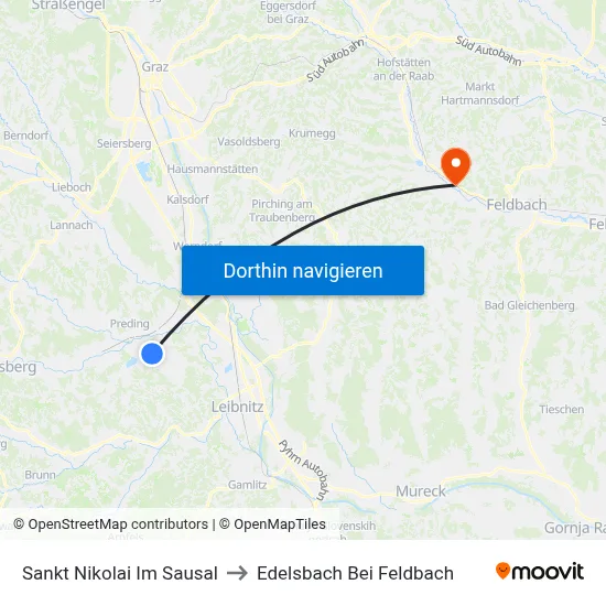 Sankt Nikolai Im Sausal to Edelsbach Bei Feldbach map